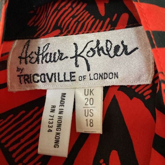 Vintage orange and black blouse.  Size 18.  Removable bow. - Picture 3 of 7